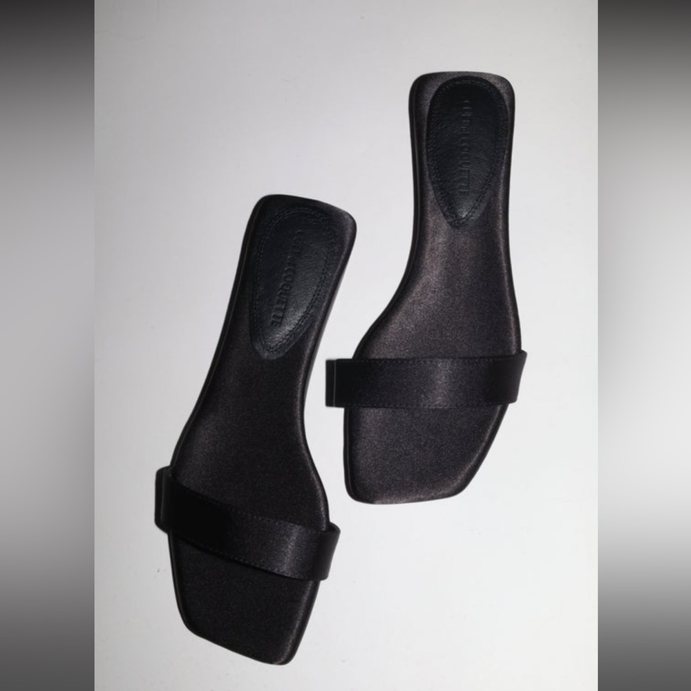 Elle Black Satin Flat Slide - Cult of Coquette - 7 - new